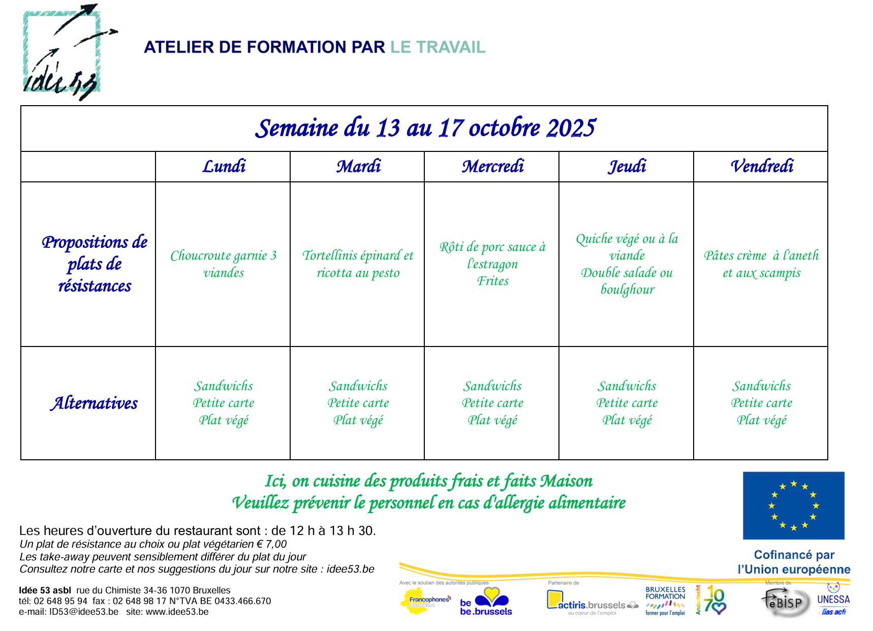Menu de la semaine du 13 au 17 octobre